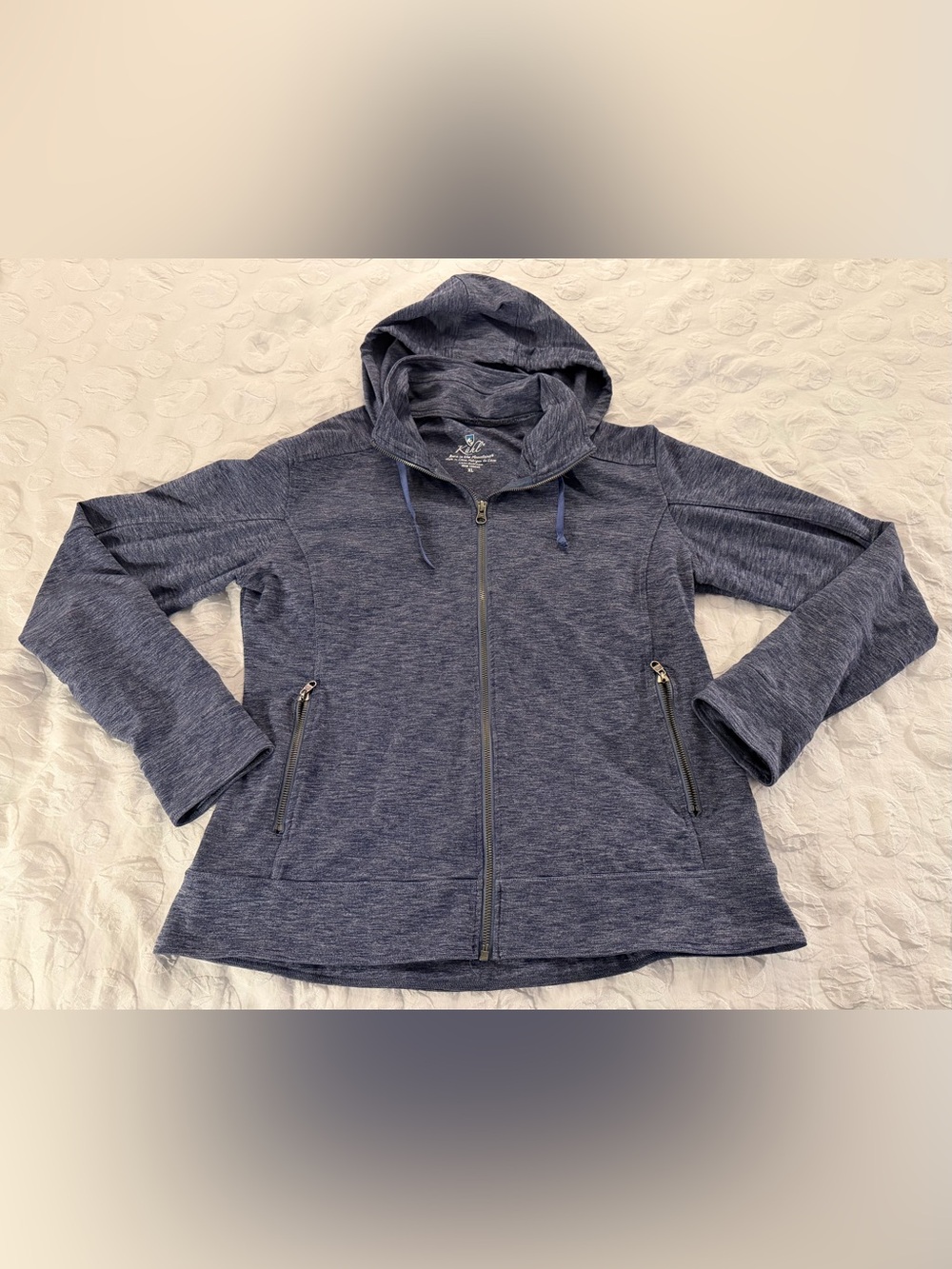 Kuhl Mova Hooded Zip Up Jacket Women’s Size XL Blue Gray Hiking Running Golf
